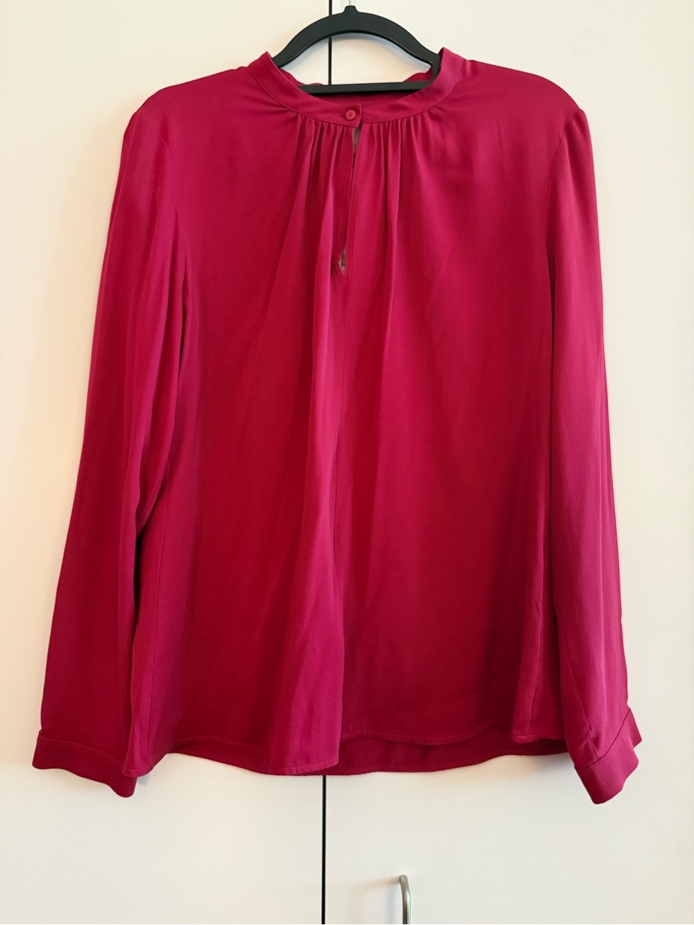 Max Mara Silk Long-Sleeve Keyhole Blouse in Merlot_ Size 12